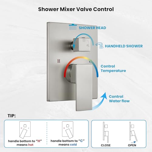 gotonovo 12 Inch Bathroom Shower Faucet Set with Slide Bar Brushed Nickel | SUS304 Rainfall Shower Head with Handheld Sprayer Combo,Rough-in Valve Trim Kit Complete,Adjustable Handheld Height,All Metal - color: Nickel