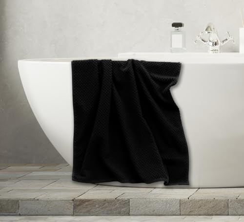 COTTON CRAFT Euro Spa Waffle Weave 6 Piece Towel Set - 100% Cotton - Black | 2 Oversized Luxurious Large Bath Towels, 2 Hand Towels, 2 Washcloths - Soft Plush Super Absorbent Low Lint Quick Dry - color: Black, size: 6 Piece Towel Set