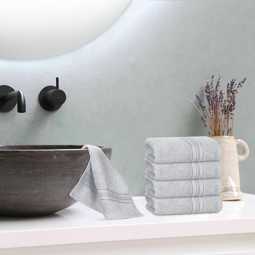 BOUTIQUO Ultra Soft Cotton Washcloths, Contains 12 Piece Face Cloths 12x12 inch, Ideal for Everyday use Face Towels, Compact & Lightweight Multi Purpose Washcloths - Light Grey - color: Ligtht Grey, size: Washcloths - Set of 12