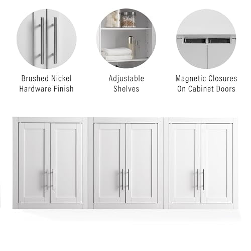Crosley Furniture Savannah 3-Piece Wall Kitchen Storage Cabinet, Cabinets for Laundry, Bathroom, White - color: White, style: 3-Piece Bathroom Cabinet