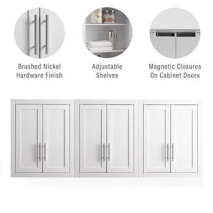 Crosley Furniture Savannah 3-Piece Wall Kitchen Storage Cabinet, Cabinets for Laundry, Bathroom, White - color: White, style: 3-Piece Bathroom Cabinet
