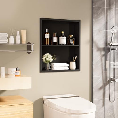 14x18 Recessed Medicine Cabinet, Bathroom Wall Cabinet, 304 Stainless Steel Recessed Wall Niche with 2-Tiers Shelves, Matte Black - color: Matte Black, size: 14'' x 18''