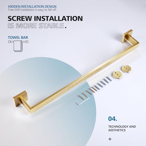 KOKOSIRI 24-Inch Single Towel Bar, Bathroom Kitchen Towel Holder, Wall Mounted SUS304 Stainless Steel Towel Rack, Brushed Gold, B4003BG-L24 - color: Brushed Gold, size: 24-Inch