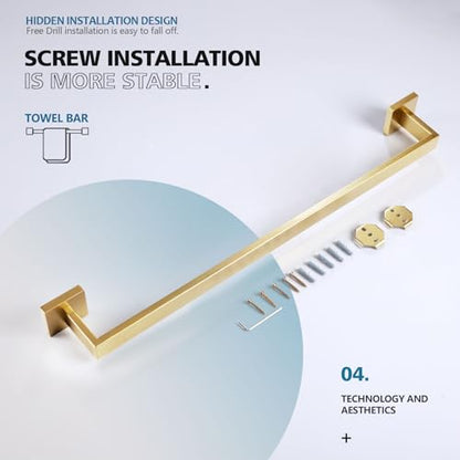KOKOSIRI 24-Inch Single Towel Bar, Bathroom Kitchen Towel Holder, Wall Mounted SUS304 Stainless Steel Towel Rack, Brushed Gold, B4003BG-L24 - color: Brushed Gold, size: 24-Inch