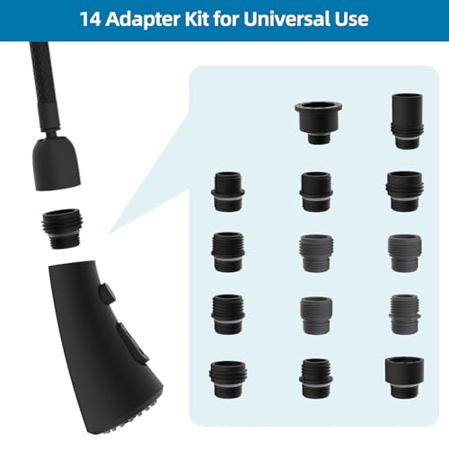 Curve Kitchen Faucet Sprayer Head Compatible with Kohler, Matte Black | NSF/ANSI/CAN 372 Certified, 14 Adapter Kit for Universal Fit Use, 3 Function Pull Down Sink Faucet Spray Head Replacement - color: Matte Black, style: Curve Design