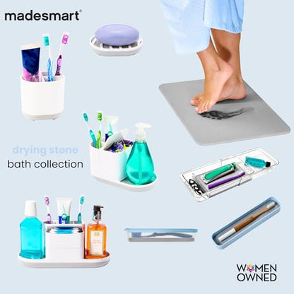 madesmart Drying Stone Toothbrush Tray, Carbon | diatomite, fast drying surface, non slip feet, toothpaste floss, dental items, bathroom counter, woman owned - color: Carbon