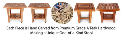Teak Shower Bench - Teak Shower Seat - Wood Bathroom Stool (Large) - color: Natural, size: Large