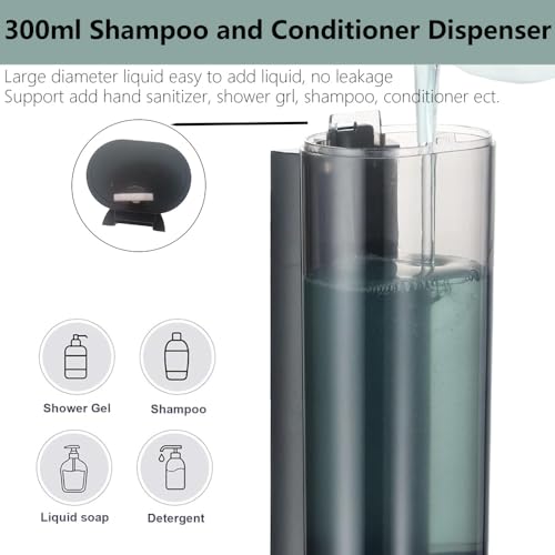 10oz/300ml Single Manual Wall Mounted Soap Dispenser, Black | Bathroom Shampoo and Conditioner Dispenser, Clear Plastic Refillable Liquid Lotion Pump Dispenser and Organizer - color: Black