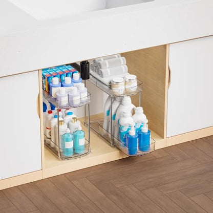 4 Pack Large Pull Out Bathroom Organizers and Storage,2 Tier 12.8″ Tall Sliding Kitchen Under Sink Organizer for Cleaning Products Storage,Acrylic Clear Bathroom inder Sink Organizer,Undersink Storage - style: 4 Pack-2 Tier