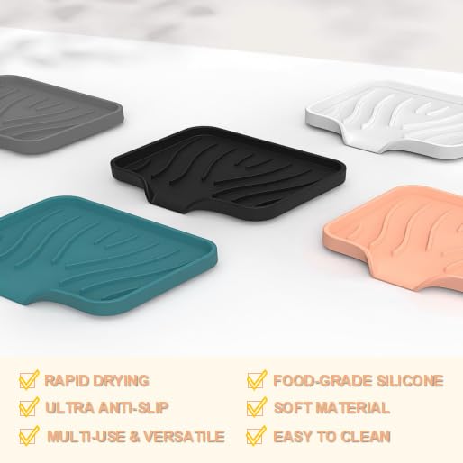 Silicone Soap Dish with Drainer, Fast Dry Kitchen Bath Black Small 2-Pack | Soft silicone non-slip holder for sponge, dispenser, scrubber, bottle&cup,Quick-dry prevents mildew in shower, kitchen & bath - color: Black, size: Small