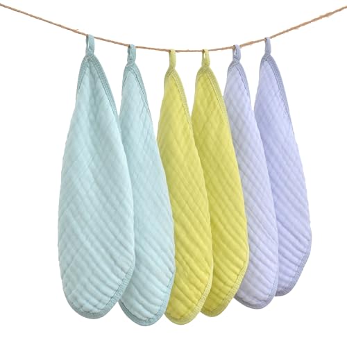 Baby Washcloths, Soft Absorbent Cotton Burp Cloths, Burping Cloth for Newborn Sensitive Skin,12x12 inches, 6 Pack (Blue,Green,Purple) - color: Blue,green,purple