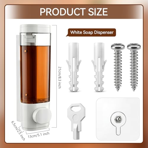 4 Pcs Manual Bathroom Wall Mounted Soap Dispenser, 300ml White Kitchen Bathroom Commercial Shower Clear Refillable Soap Dispenser Clear Plastic Refillable Liquid Lotion Pump and Organizer - color: White