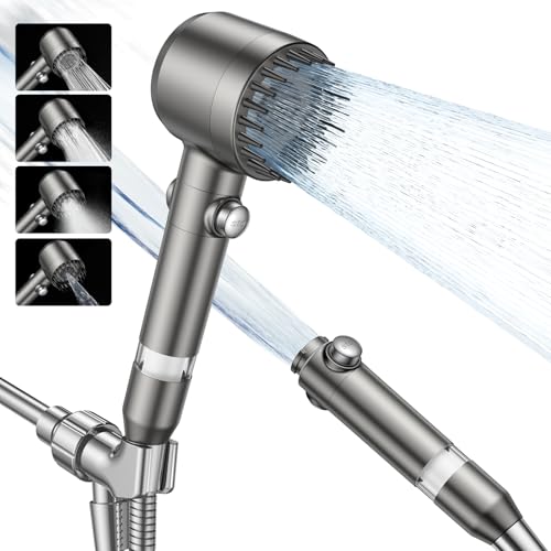 JOMST Filtered Shower Head with Handheld High Pressure Shower Head | 4 Spray Modes ShowerHead with ON/OFF Switch for Pets,Built-in Power Wash to Clean Tub,Shower Heads with Stainless Steel Hose