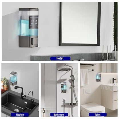Pollock Shampoo and Conditioner Dispenser 1 Chamber * 500ML | Shower Soap Dispenser Wall Mounted, Body Wash Dispenser No Drill, Refillable Shower Dispenser for Bathroom - color: Blk-zt-53-gun1