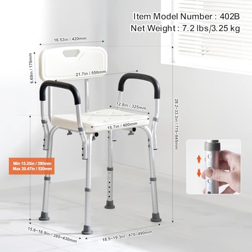 VEVOR Shower Chair, Shower Seat with Back, Adjustable Height Shower Stool, Shower Chair for Inside Shower Bathtub, Non-Slip Bathroom Bench Bath Chair for Elderly Disabled Handicap, 350 LBS Capacity - color: Shower Chair