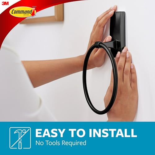 Command Hand Towel Holder Matte Black with Water Resistant Command Strips, Rust Resistant Bathroom Organizer, Holds up to 5 lbs - color: Black