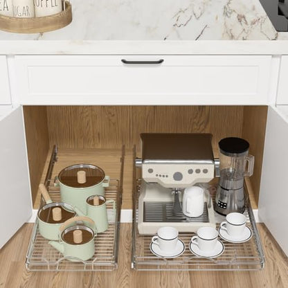 OCG Pull Out Cabinet Organizer (12" W x21 D), Pull out Shelves for Kitchen Cabinets, Slide Out Drawers for Base Cabinet Organization in Kitchen Bathroom Pantry, Bottom Mount, Chrome Finish - size: 12"W x 21"D, 1 Tier