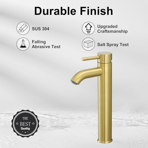 VOTON Vessel Sink Faucet Brushed Gold Tall Bathroom Faucets Single Handle One Hole Rv Vanity Lavatory Bathroom Sink Faucet - color: T-Brushed Gold, size: Tall