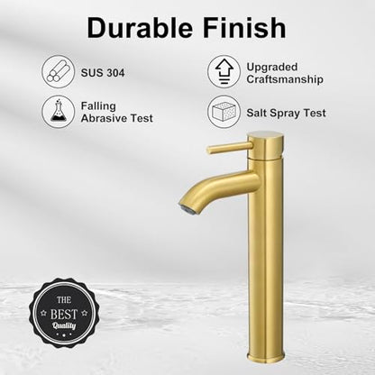 VOTON Vessel Sink Faucet Brushed Gold Tall Bathroom Faucets Single Handle One Hole Rv Vanity Lavatory Bathroom Sink Faucet - color: T-Brushed Gold, size: Tall