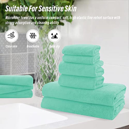 MOONQUEEN Ultra Soft Microfiber Coral Velvet Towel Set - Quick Drying, 2 Bath Towels, 2 Hand Towels, 2 Washcloths - Aqua Green, 6 Pcs - color: Aqua Green