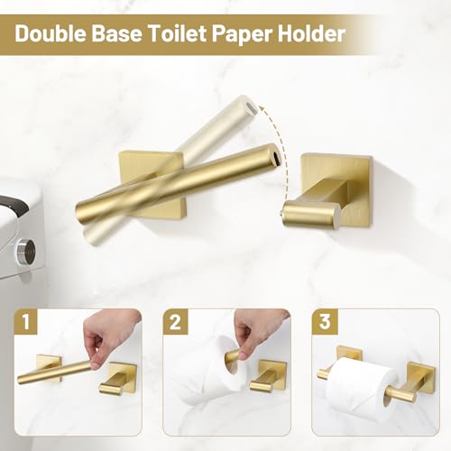 TURS Brushed Gold 5 Piece Bathroom Hardware Accessories Set, SUS304 Stainless Steel Bath Towel Bar Set, 24 Inch Round Bathroom Towel Holder Set Wall Mounted - color: Brushed Gold, size: 5-Pieces Set-A