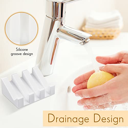 2 Pieces Silicone Soap Dish Self Draining Soap Dish Shower Waterfall Bar Soap Holder Tray with Drain Soap Saver for Kitchen Bathroom Accessories (Bright White) - color: Bright White