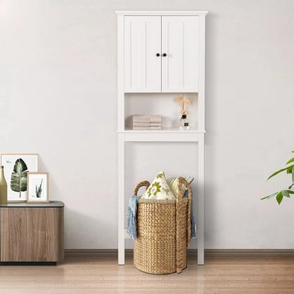 Over The Toilet Storage Cabinet, Bathroom Storage Cabinet Organizer with Double Doors and Adjustable Shelf, 23.62x7.72x67.32 inch,Bathroom Space Saver,White