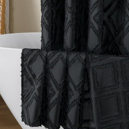 Black Shower Curtain Set for Bathroom, 36 “ Width Stall Small Boho Shower Curtain with 12 Hooks, Soft Lightweight Jacquard Design Fabric Shower Curtain, Machine Washable, Black, 36 W x 72 L - color: Black, size: 36"W x 72"L (Pack of 1)