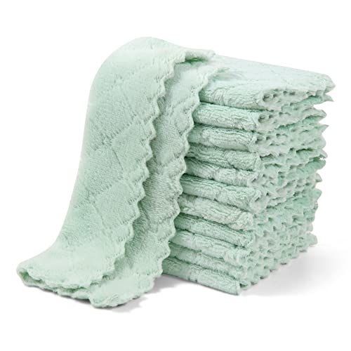 UMANI 12 Pack Microfiber Cleaning Cloths Reusable Textured Cleaning Rags | 10 x 6 Inch, Soft Absorbent Quick-Dry Cloths for Kitchen, Bathroom, Countertop and Household Cleaning - color: Green