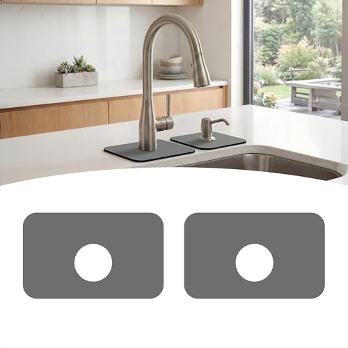 Small Faucet Mat for Kitchen Sink: 2PCS 9"Lx5.5"W Splash Guard | Mini Drip Catcher for Bathroom Laundry RV Bar Compact, Corner & Irregular Sink with 2, 3 Holes or Soap Dispenser - Grey - color: Gray