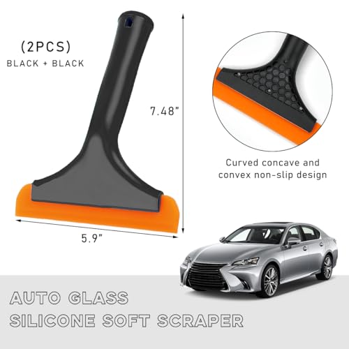 Ohleats 2PCS Small Silicone Window Squeegee, Auto Windshield Water Blade Scraper, All-Purpose Water Squeegee Wiper for Mirror Home Cleaning, Car Accessories (Black+Black) - color: Black+black