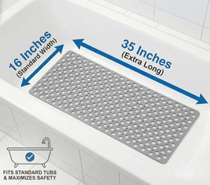 Nonslip Bathtub Mat Extra Soft TPE Bath Mat for Kids, Machine Washable Bathroom Shower Mat, Smooth/Non-Textured Tubs Only, 35L x 16W Inch (Light Gray) - color: Light Gray, size: 35" x 16" (Rectangular)