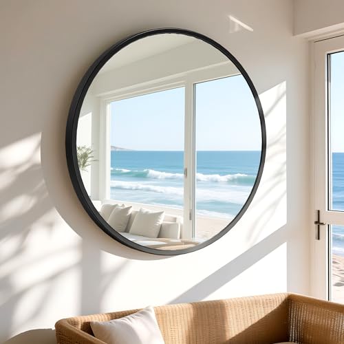 30x30 Round Wall-Mounted Mirror,Aluminum Alloy Frame | Tempered Glass Bathroom Vanity Mirror,Modern Style,Round Hanging,Circle Mirrors for Living Room,Bathroom,Vanity,Entryway - size: 30"L x 30"W