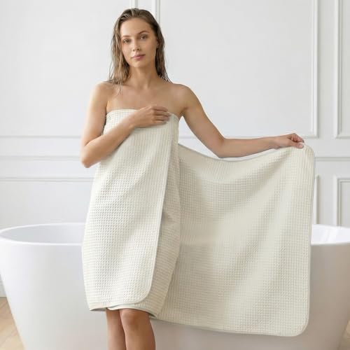 REDKISS Soft 8 Piece Waffle Towel Set, Microfiber, Lighter Weight, Absorbent, Quick Dry, Lint Free Bath Towels for Bathroom, Spa & Hotel – 2 Bath, 2 Hand, 4 Washcloths, Cream - color: Cream