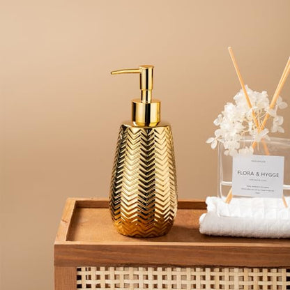 Gold Soap Dispenser,Wavy Design Ceramic Lotion Soap Dispenser for Bathroom, Kitchen, Hand Soap, Dish Soap, Bathroom Countertop - color: Gold
