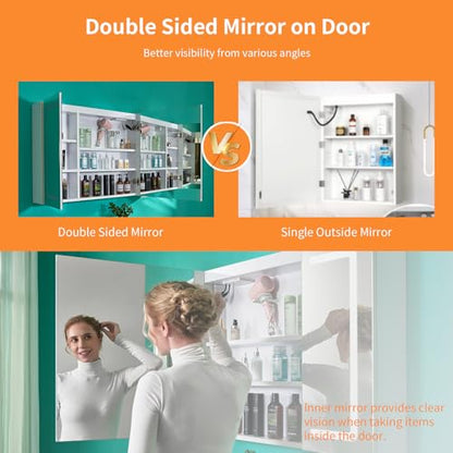 VINGLI LED Lighted Medicine Cabinet with Intelligent Mirror, Bluetooth Speaker, Weather & Temp Display, Anti-Fog, Built-in Outlet & USB, Large 3-Door Bathroom Mirror Cabinet,48 Inch, Need Assembly - size: 6"D x 48"W x 28"H