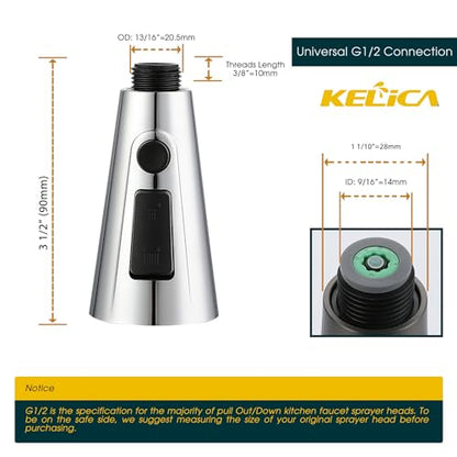 Kelica Kitchen Faucet Spray Head Replacement for Pull Down Kitchen Faucet, Fishing net Kitchen Sink Sprayer Nozzle, Chrome