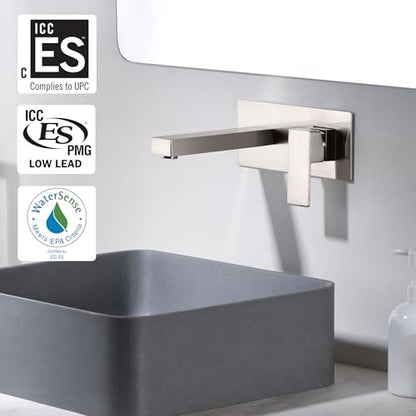 SUMERAIN Wall Mount Bathroom Sink Faucet Brushed Nickel Basin Faucet Single Handle with Rough-in Valve - color: Brushed Nickel, size: Right-Handed