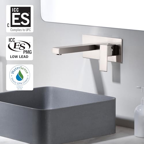 SUMERAIN Wall Mount Bathroom Sink Faucet Brushed Nickel Basin Faucet Single Handle with Rough-in Valve - color: Brushed Nickel, size: Right-Handed