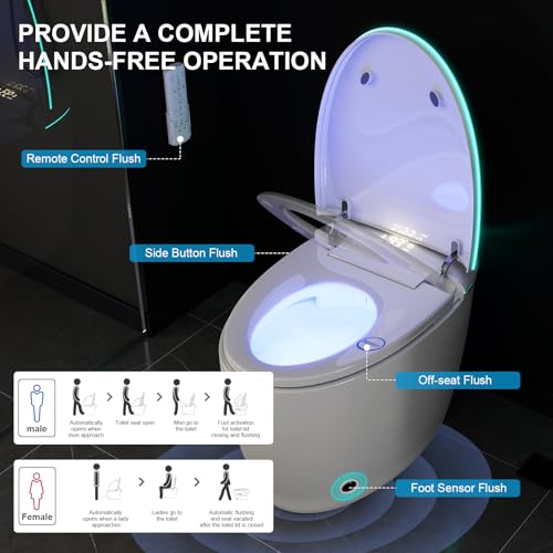 Smart Bidet Toilet with Foam Shield, Auto Open/Close Lid & Seat, Foot Sensor Flush, Tankless One Piece Elongated, Heated Seat, Instant Warm Water & Dryer - color: White