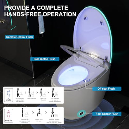 Smart Bidet Toilet with Foam Shield, Auto Open/Close Lid & Seat, Foot Sensor Flush, Tankless One Piece Elongated, Heated Seat, Instant Warm Water & Dryer - color: White