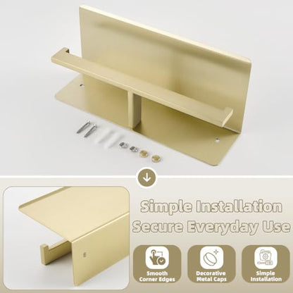 Brushed Gold Double Toilet Paper Holder with Shelf, 304 Stainless Steel Wall Mount Tissue Roll Holder for Bathroom - color: Brushed Gold, size: Double Rod