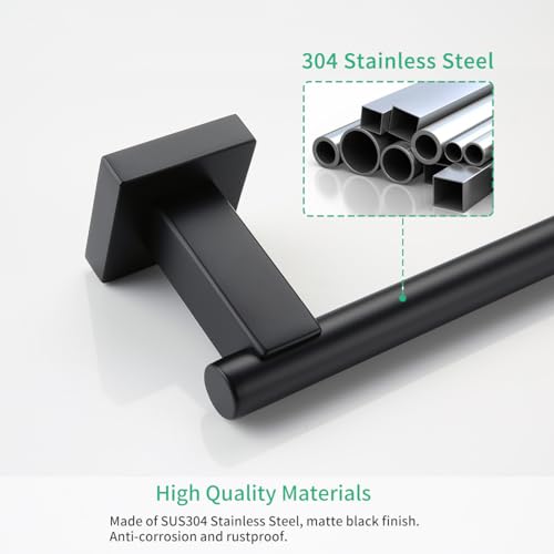 Miyili Matte Black 4-Piece Bathroom Hardware Kit Set Stainless Steel Wall Mount - Includes Double Towel Bar, Hand Towel Rack, Toilet Paper Holder, Robe Hook, BS02B4 - color: Matte Black
