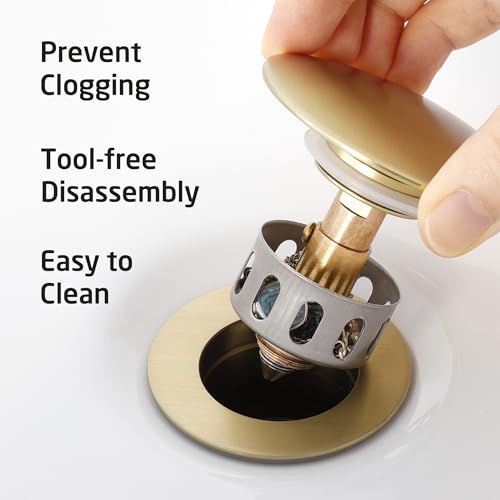 KES Sink Drain without Overflow Anti Clogging Pop Up Drain with Strainer Bathroom Sink Drain Assembly Brushed Gold, S2013D-BZ - color: Brushed Gold, style: for NO overflow sink,1-pack