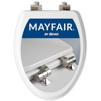 Mayfair Bennett Toilet Seat with Brushed Nickel Hinges, Slow Close Wood Seat, Secure Metal Hinges, Easy Install, Elongated, White - color: Brushed Nickel, size: Elongated
