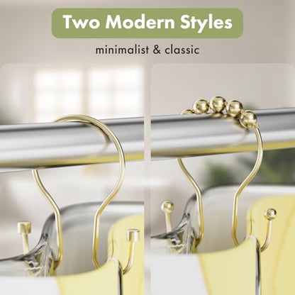 AmazerBath Shower Curtain Hooks, Shower Curtain Rings with Cylindrical Design, Light Gold Shower Curtain Hooks Rust Proof, Metal Double Hook Shower Hooks for Shower Curtain - color: Light Gold, style: Double Shower Hooks