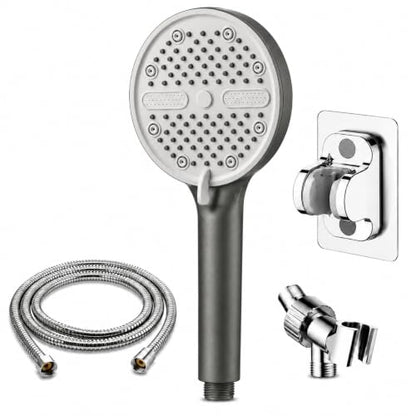 High Pressure Shower Head, Stick-on Low Mount Wall Bracket, Grey | 5 Spray Modes, Water-Saving, 360° Adjustable Bracket, For Low Water Pressure Home, RV, Bathroom, Fix Firmly Kid-Friendly - color: Gray