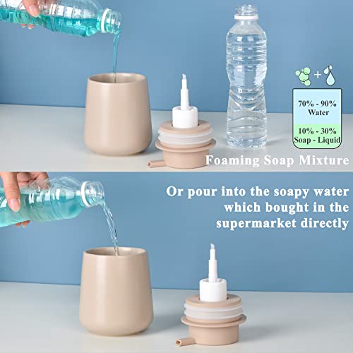 Bosilunlife 12Oz Ceramic Foam Soap Dispenser for Bathroom Kitchen Counter | Premium countertop foam pump creates delicate dense foam, stable desktop placement, Khaki - color: Khaki