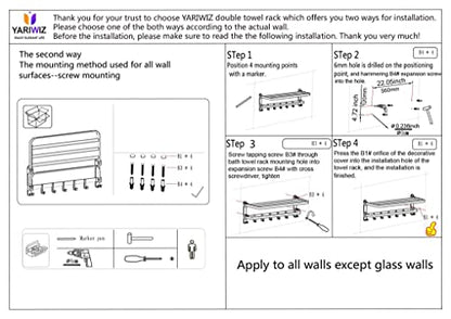 (1 Pack) Yariwiz Matte Black Towel Rack Wall Mounted No Drill and Screw Mounting, Bathroom Bath Shower Length 24 inch Double Towel Rod with Shelf Hotel Towel Rack B0503-MB - color: Style#3-black