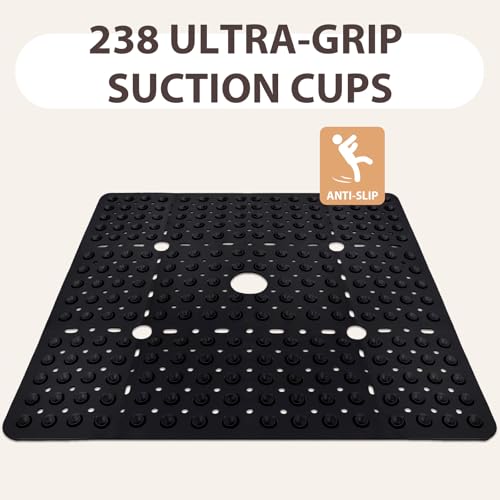 ZOESOE Square Shower Mat Non Slip: 27 x 27 Inches Large Shower Mats for Inside Shower, Soft TPE Shower Floor Mat with Suction Cups and Drain Holes, Machine Washable - color: Black